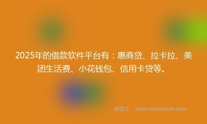 2025年的借款软件平台有：惠商贷、拉卡拉、美团生活费、小花钱包、信用卡贷等。
