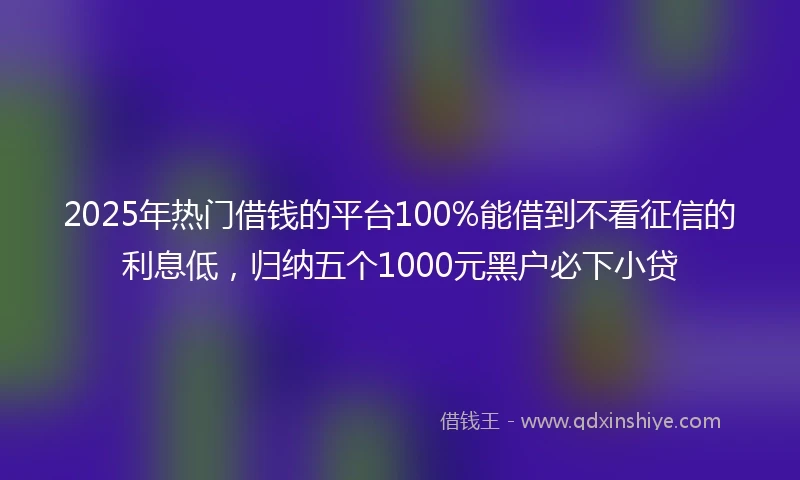 2025年热门借钱的平台100%能借到不看征信的利息低，归纳五个1000元黑户必下小贷