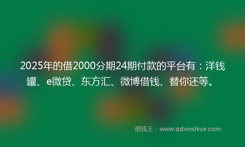 2025年的借2000分期24期付款的平台有:洋钱罐、e微贷、东方汇、微博借钱、替你还等。