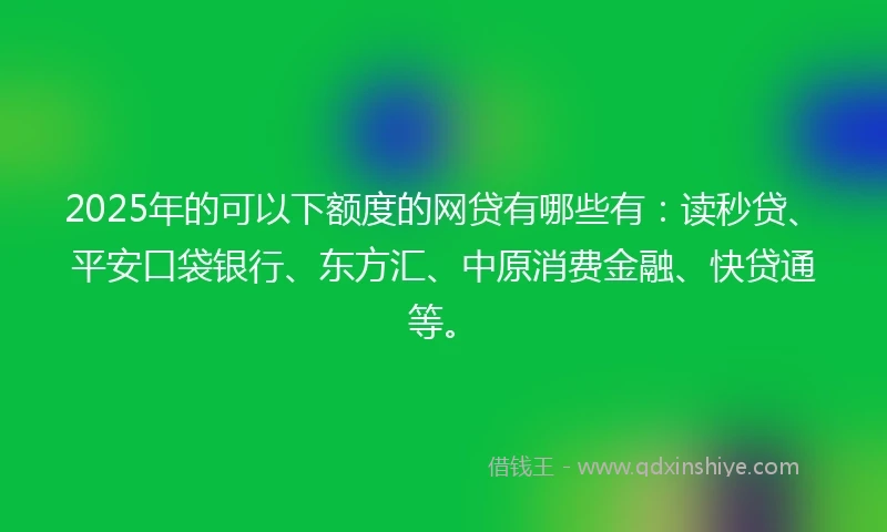 2025年的可以下额度的网贷有哪些有:读秒贷、平安口袋银行、东方汇、中原消费金融、快贷通等。