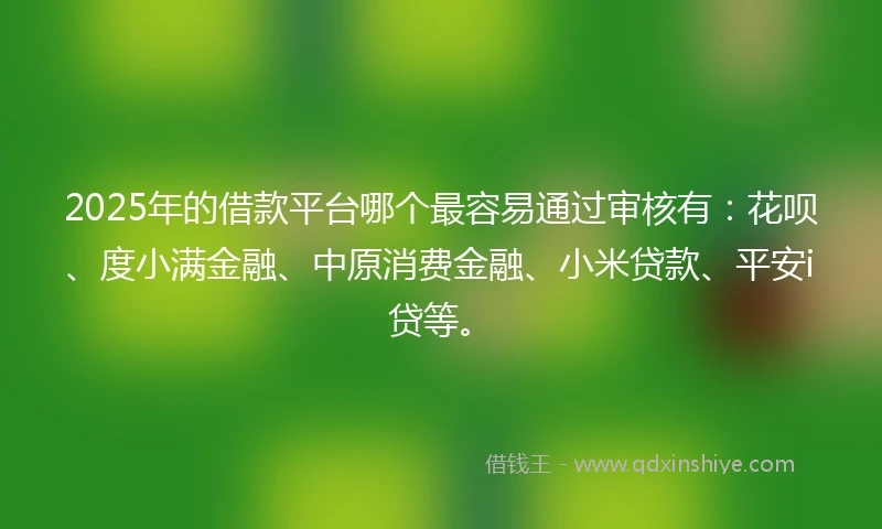 2025年的借款平台哪个最容易通过审核有:花呗、度小满金融、中原消费金融、小米贷款、平安i贷等。
