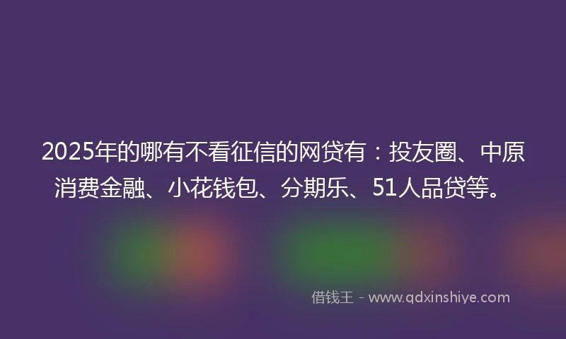 2025年的哪有不看征信的网贷有：投友圈、中原消费金融、小花钱包、分期乐、51人品贷等。