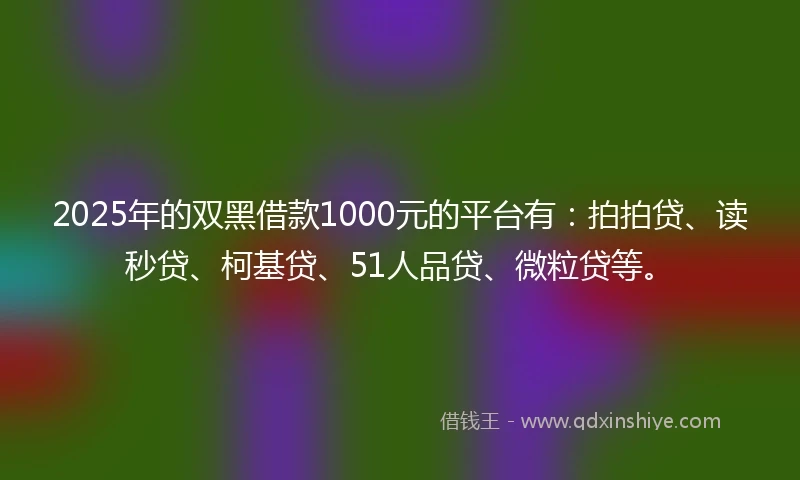 2025年的双黑借款1000元的平台有：拍拍贷、读秒贷、柯基贷、51人品贷、微粒贷等。