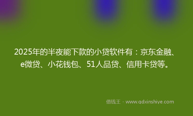 2025年的半夜能下款的小贷软件有:京东金融、e微贷、小花钱包、51人品贷、信用卡贷等。