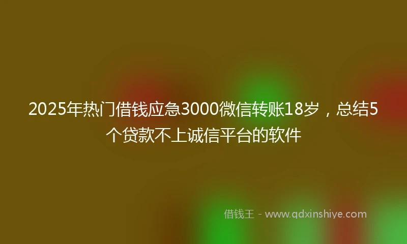 2025年热门借钱应急3000微信转账18岁，总结5个贷款不上诚信平台的软件