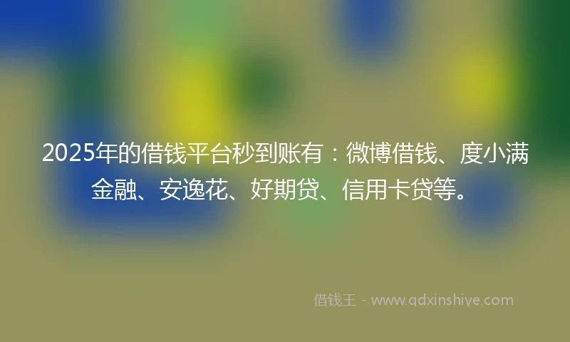 2025年的借钱平台秒到账有：微博借钱、度小满金融、安逸花、好期贷、信用卡贷等。