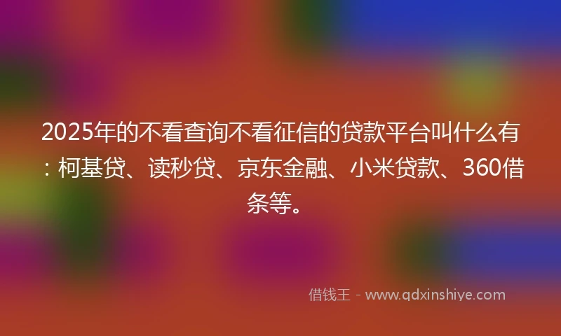 2025年的不看查询不看征信的贷款平台叫什么有：柯基贷、读秒贷、京东金融、小米贷款、360借条等。