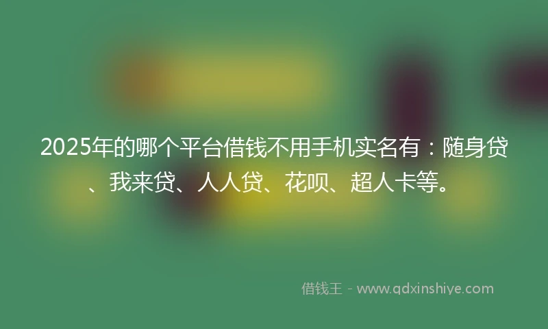 2025年的哪个平台借钱不用手机实名有：随身贷、我来贷、人人贷、花呗、超人卡等。