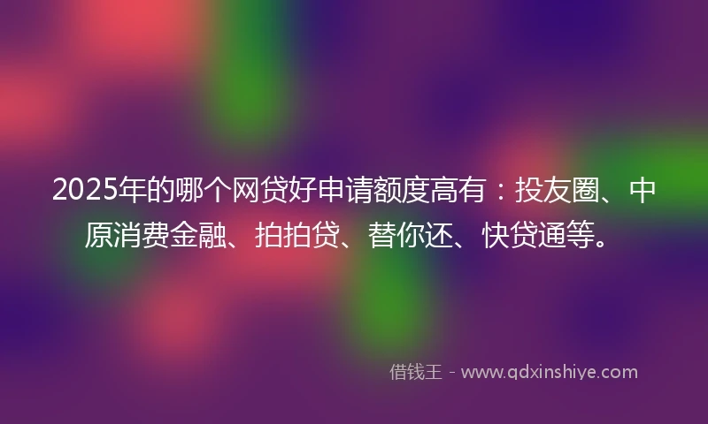 2025年的哪个网贷好申请额度高有：投友圈、中原消费金融、拍拍贷、替你还、快贷通等。