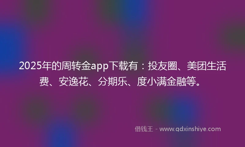 2025年的周转金app下载有：投友圈、美团生活费、安逸花、分期乐、度小满金融等。