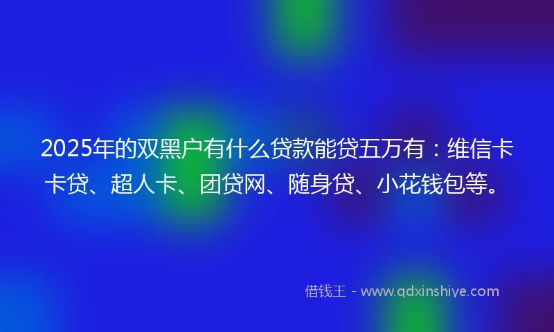 2025年的双黑户有什么贷款能贷五万有：维信卡卡贷、超人卡、团贷网、随身贷、小花钱包等。