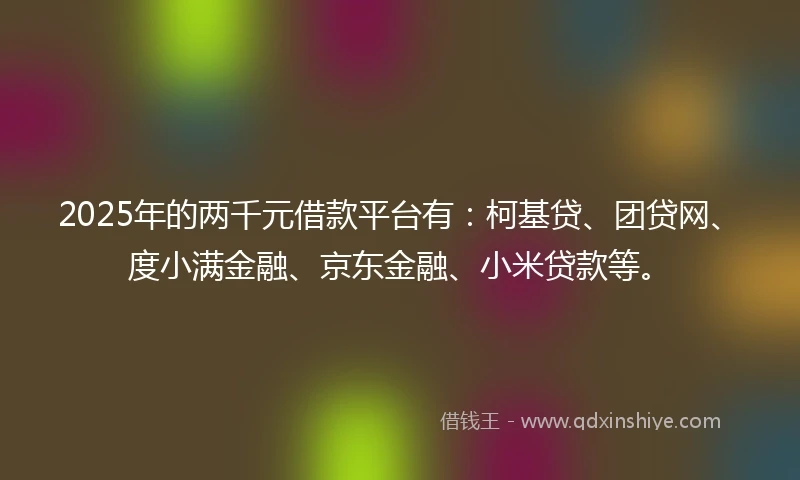 2025年的两千元借款平台有：柯基贷、团贷网、度小满金融、京东金融、小米贷款等。