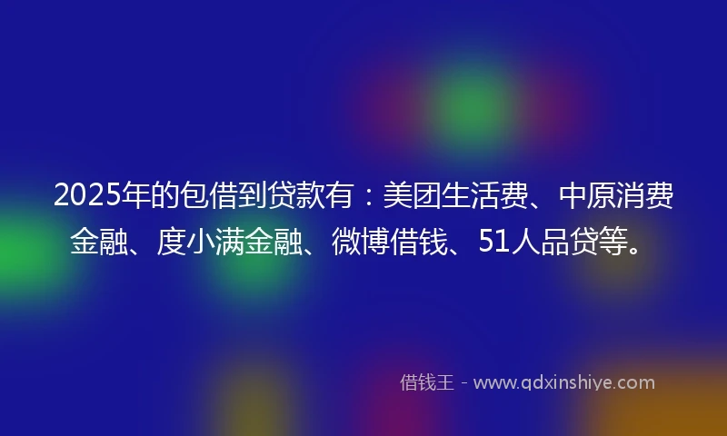 2025年的包借到贷款有：美团生活费、中原消费金融、度小满金融、微博借钱、51人品贷等。