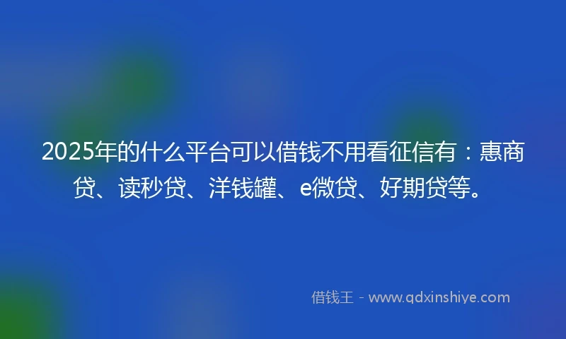 2025年的什么平台可以借钱不用看征信有：惠商贷、读秒贷、洋钱罐、e微贷、好期贷等。