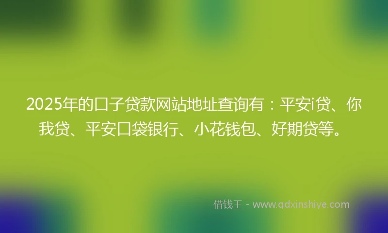 2025年的口子贷款网站地址查询有：平安i贷、你我贷、平安口袋银行、小花钱包、好期贷等。