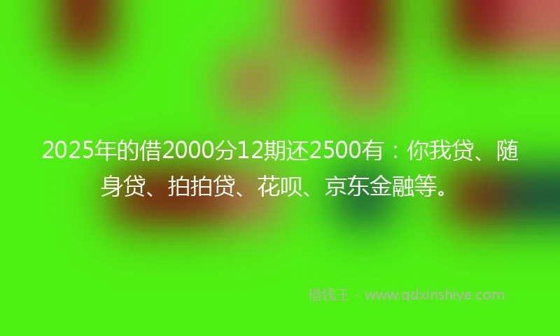 2025年的借2000分12期还2500有：你我贷、随身贷、拍拍贷、花呗、京东金融等。