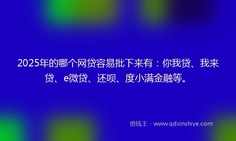 2025年的哪个网贷容易批下来有:你我贷、我来贷、e微贷、还呗、度小满金融等。