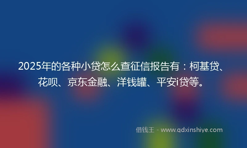 2025年的各种小贷怎么查征信报告有:柯基贷、花呗、京东金融、洋钱罐、平安i贷等。
