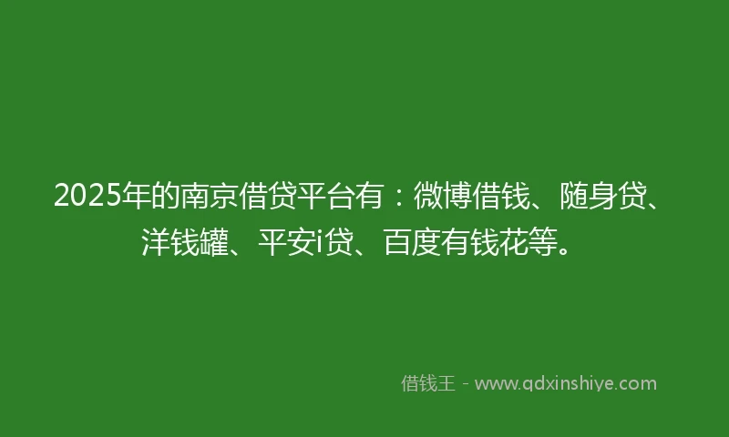 2025年的南京借贷平台有：微博借钱、随身贷、洋钱罐、平安i贷、百度有钱花等。