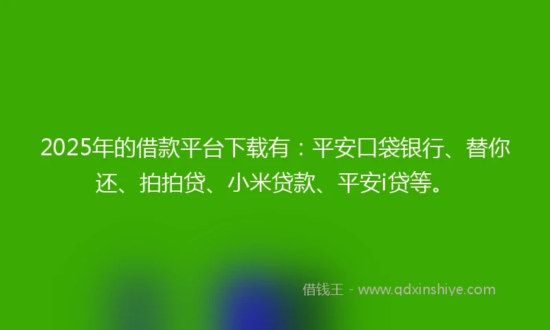 2025年的借款平台下载有：平安口袋银行、替你还、拍拍贷、小米贷款、平安i贷等。