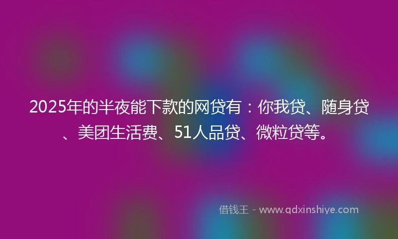 2025年的半夜能下款的网贷有：你我贷、随身贷、美团生活费、51人品贷、微粒贷等。