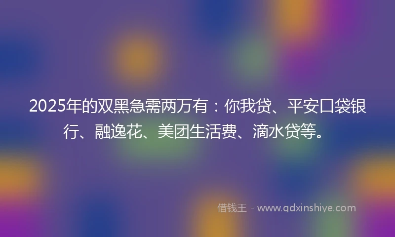 2025年的双黑急需两万有：你我贷、平安口袋银行、融逸花、美团生活费、滴水贷等。