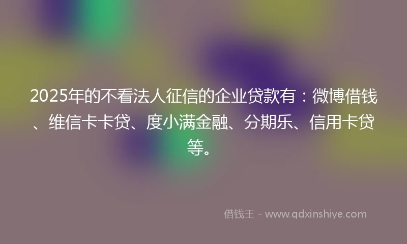 2025年的不看法人征信的企业贷款有：微博借钱、维信卡卡贷、度小满金融、分期乐、信用卡贷等。