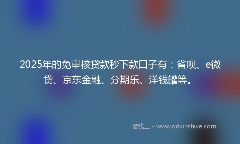 2025年的免审核贷款秒下款口子有：省呗、e微贷、京东金融、分期乐、洋钱罐等。
