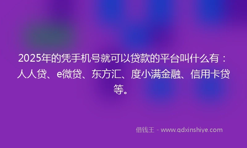 2025年的凭手机号就可以贷款的平台叫什么有：人人贷、e微贷、东方汇、度小满金融、信用卡贷等。