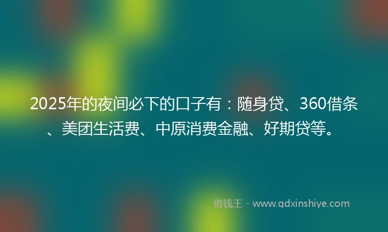 2025年的夜间必下的口子有:随身贷、360借条、美团生活费、中原消费金融、好期贷等。