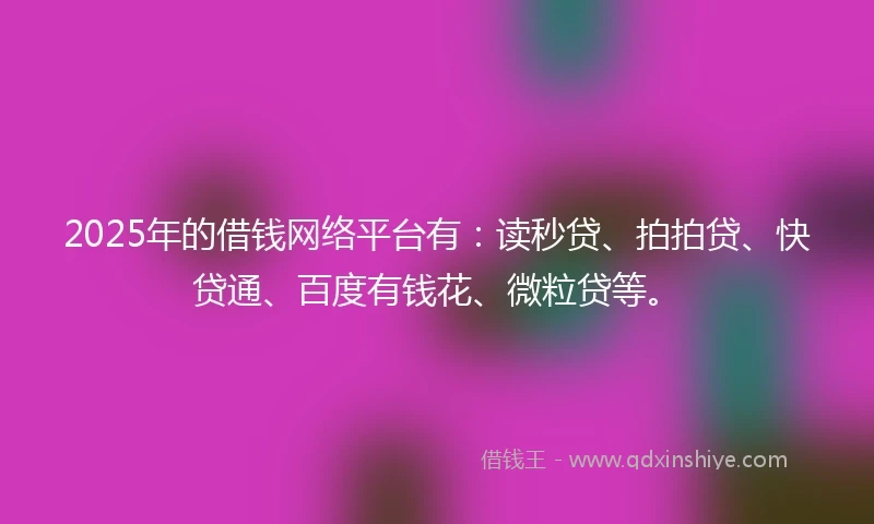 2025年的借钱网络平台有:读秒贷、拍拍贷、快贷通、百度有钱花、微粒贷等。
