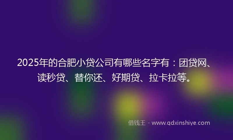 2025年的合肥小贷公司有哪些名字有：团贷网、读秒贷、替你还、好期贷、拉卡拉等。