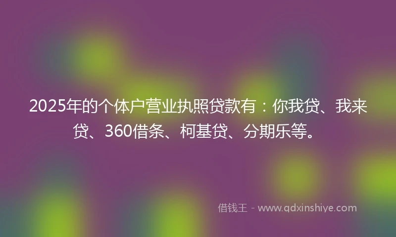 2025年的个体户营业执照贷款有:你我贷、我来贷、360借条、柯基贷、分期乐等。