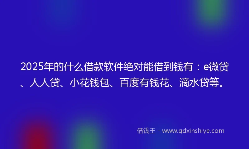 2025年的什么借款软件绝对能借到钱有：e微贷、人人贷、小花钱包、百度有钱花、滴水贷等。