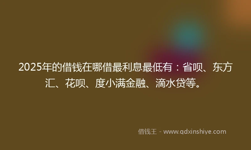 2025年的借钱在哪借最利息最低有：省呗、东方汇、花呗、度小满金融、滴水贷等。