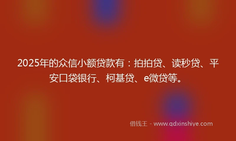 2025年的众信小额贷款有：拍拍贷、读秒贷、平安口袋银行、柯基贷、e微贷等。