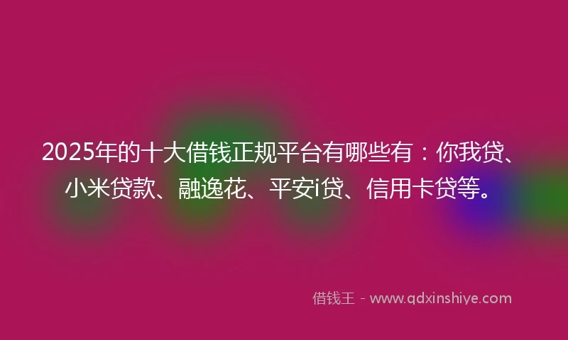 2025年的十大借钱正规平台有哪些有：你我贷、小米贷款、融逸花、平安i贷、信用卡贷等。