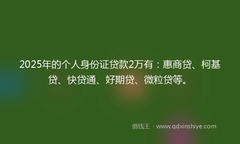 2025年的个人身份证贷款2万有：惠商贷、柯基贷、快贷通、好期贷、微粒贷等。