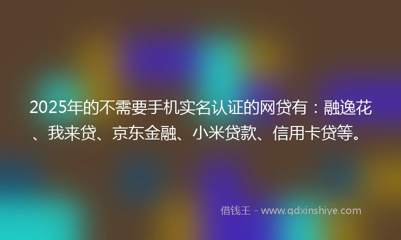 2025年的不需要手机实名认证的网贷有：融逸花、我来贷、京东金融、小米贷款、信用卡贷等。