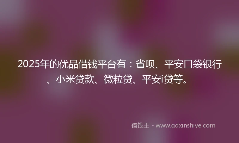 2025年的优品借钱平台有：省呗、平安口袋银行、小米贷款、微粒贷、平安i贷等。