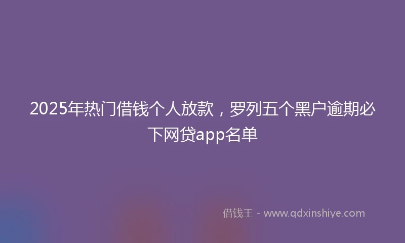 2025年热门借钱个人放款，罗列五个黑户逾期必下网贷app名单