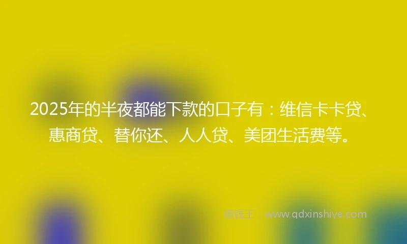 2025年的半夜都能下款的口子有：维信卡卡贷、惠商贷、替你还、人人贷、美团生活费等。