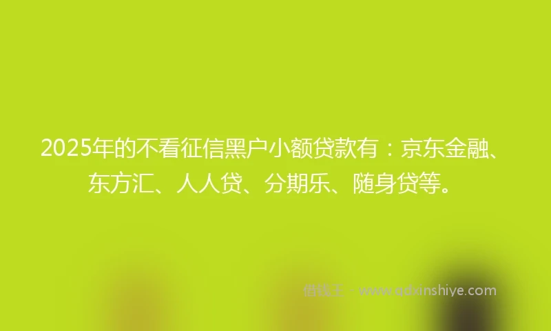 2025年的不看征信黑户小额贷款有：京东金融、东方汇、人人贷、分期乐、随身贷等。