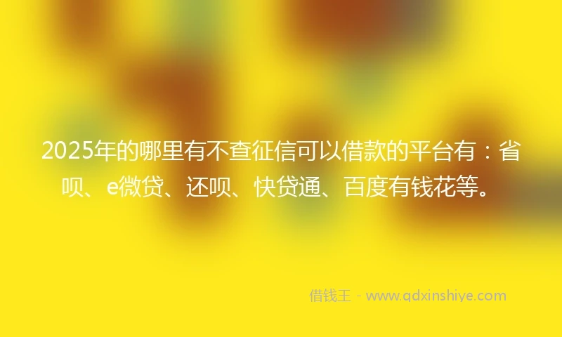 2025年的哪里有不查征信可以借款的平台有：省呗、e微贷、还呗、快贷通、百度有钱花等。