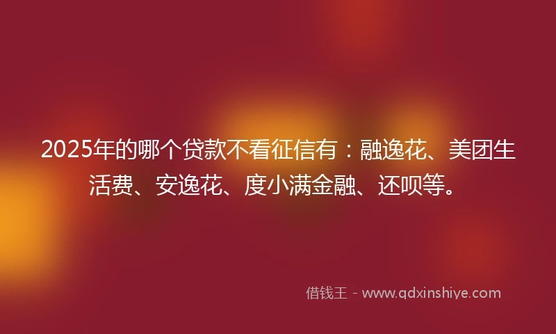2025年的哪个贷款不看征信有：融逸花、美团生活费、安逸花、度小满金融、还呗等。