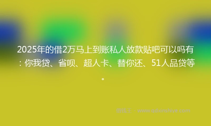 2025年的借2万马上到账私人放款贴吧可以吗有：你我贷、省呗、超人卡、替你还、51人品贷等。