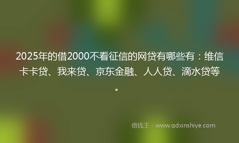 2025年的借2000不看征信的网贷有哪些有：维信卡卡贷、我来贷、京东金融、人人贷、滴水贷等。
