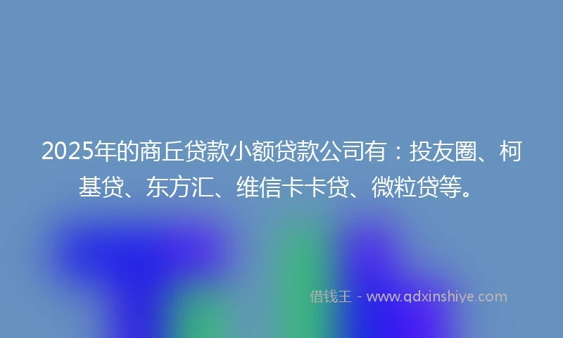 2025年的商丘贷款小额贷款公司有：投友圈、柯基贷、东方汇、维信卡卡贷、微粒贷等。