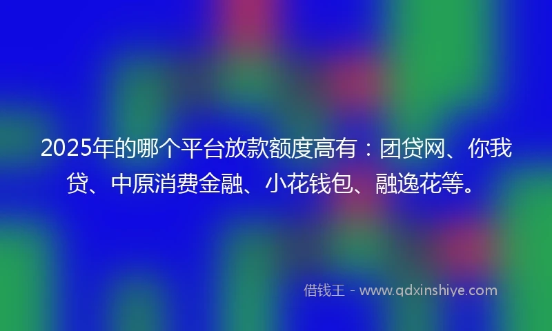 2025年的哪个平台放款额度高有：团贷网、你我贷、中原消费金融、小花钱包、融逸花等。