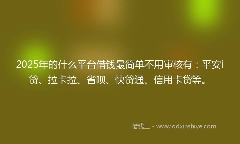 2025年的什么平台借钱最简单不用审核有：平安i贷、拉卡拉、省呗、快贷通、信用卡贷等。